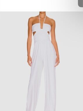 NWT Susana Monaco White Sugar Halter Cutout Wide Leg Jumpsuit XS